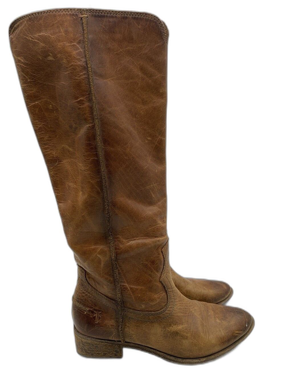 FRYE Tall Extended Calf Leather Boots Cognac Brown Women’s Sz 7.5 Knee High